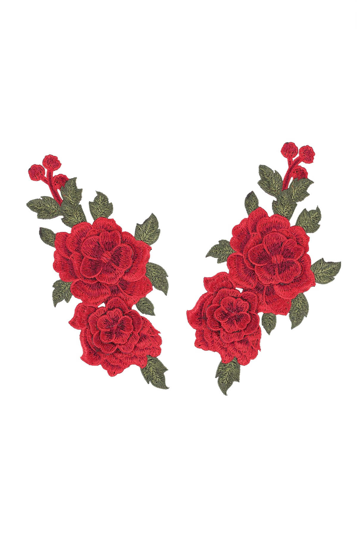 Red Flower Layered Embroidered Patch Applique