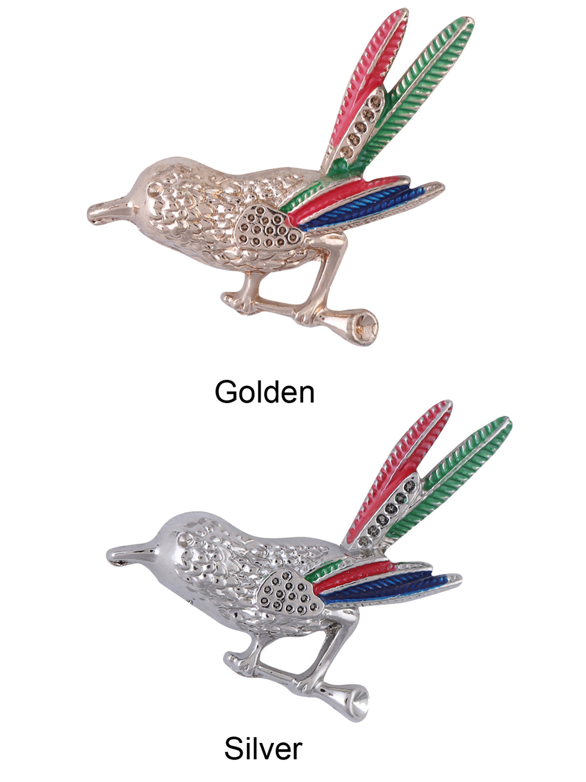 Tri-Colored Sparrow Inspired Pin Fastening Golden/Silver Color Unisex Collar Brooch