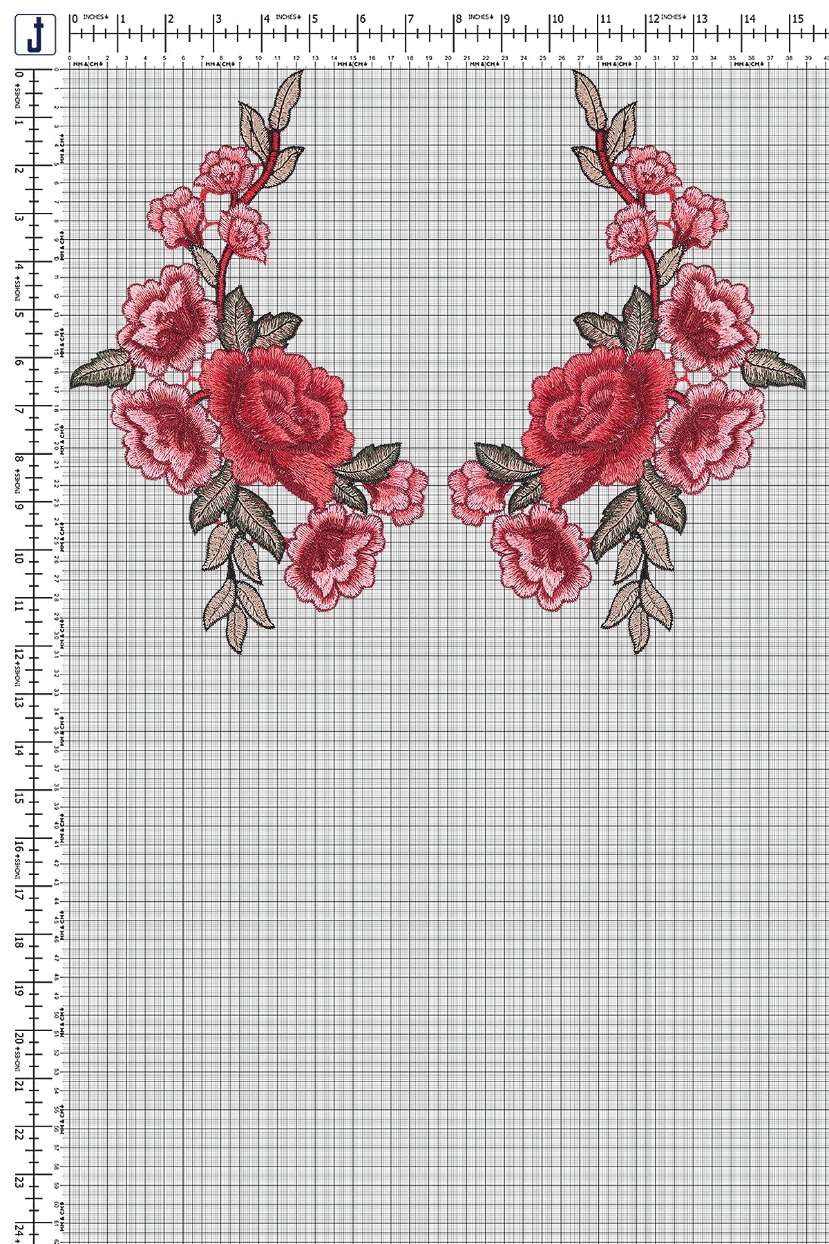 Pair of Big Red Floral Embroidery Patch