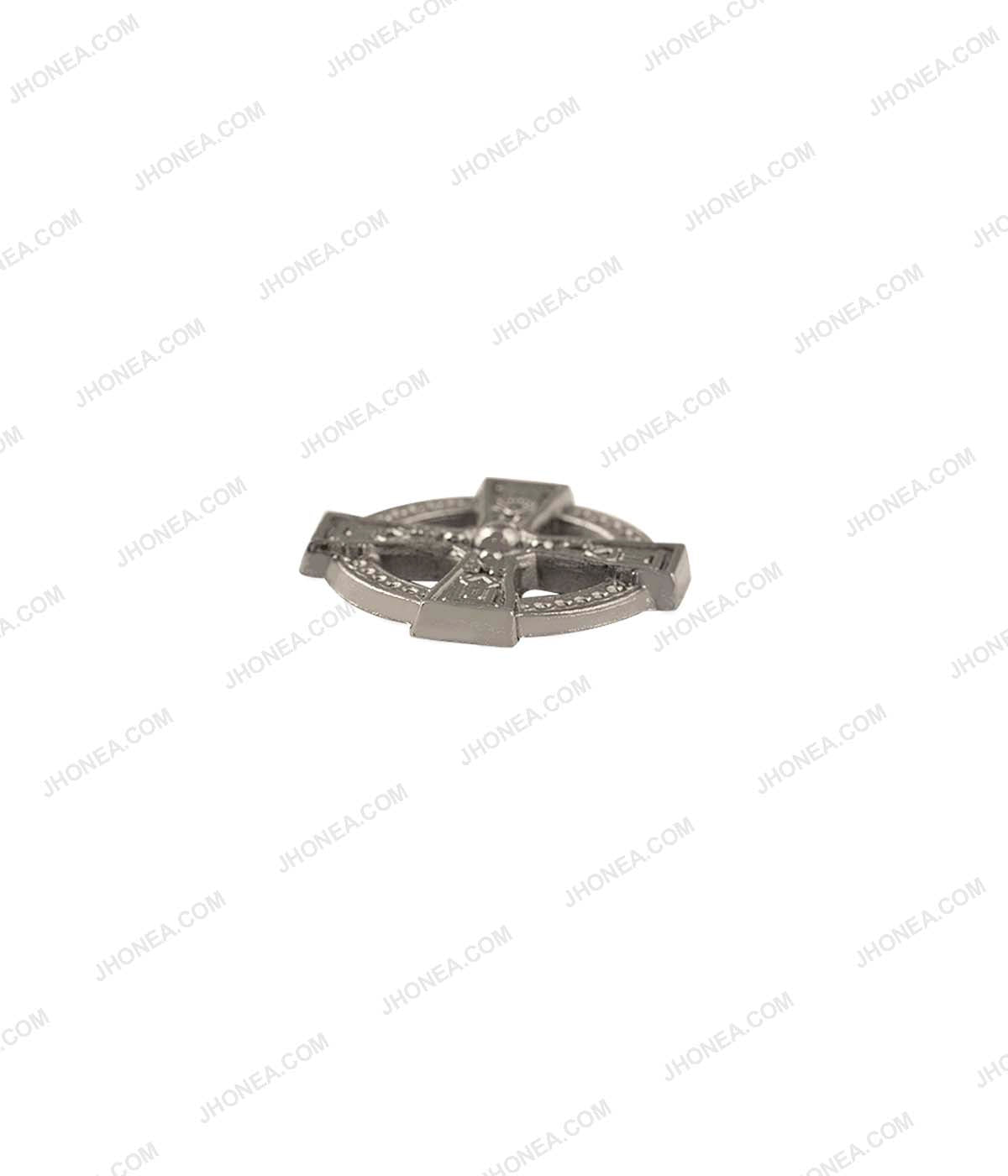 Shiny Gunmetal Engraved Design Round Wheel Shape Hotfix for Jeans