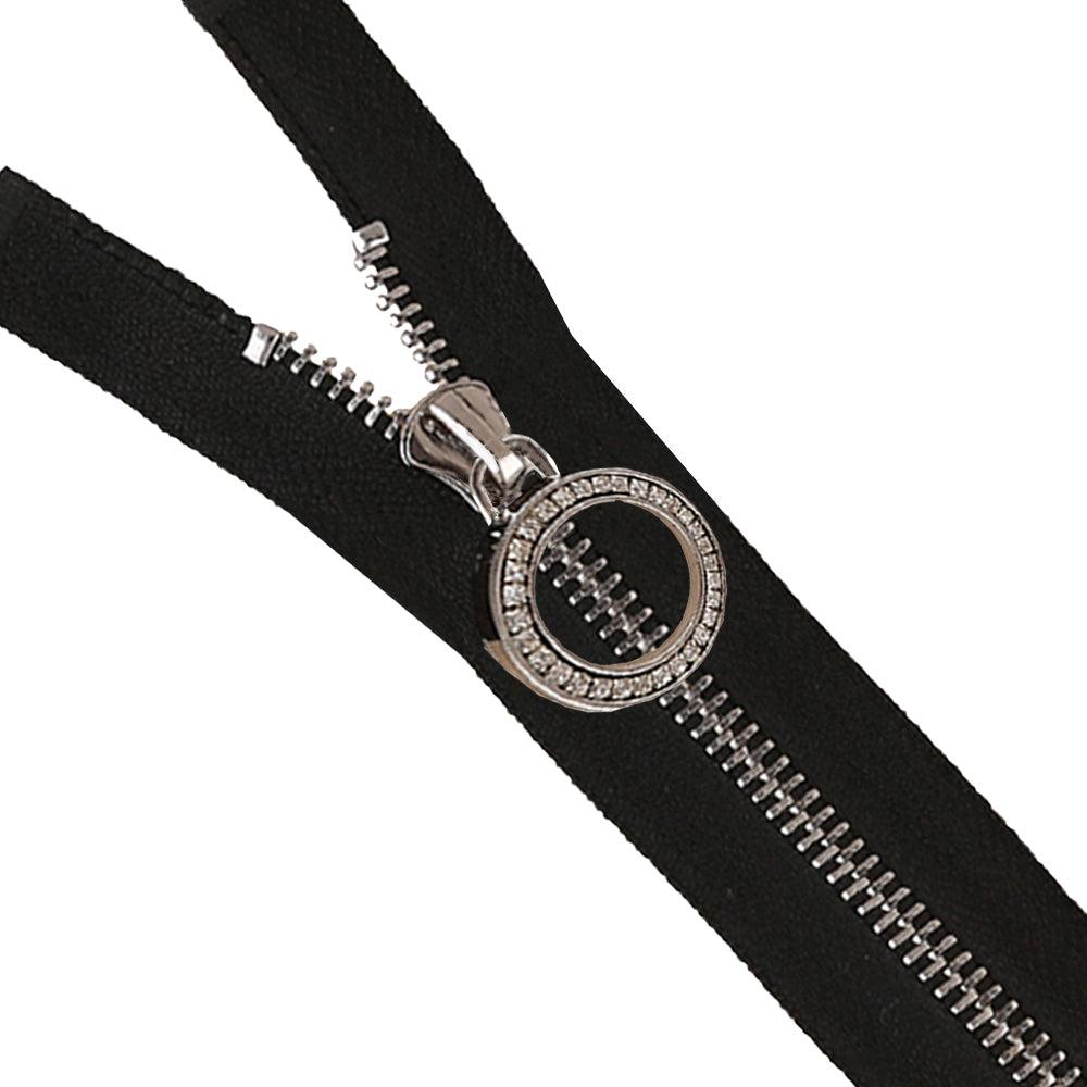 Dazzling Shiny Silver Open-End Zipper with Diamond Runner