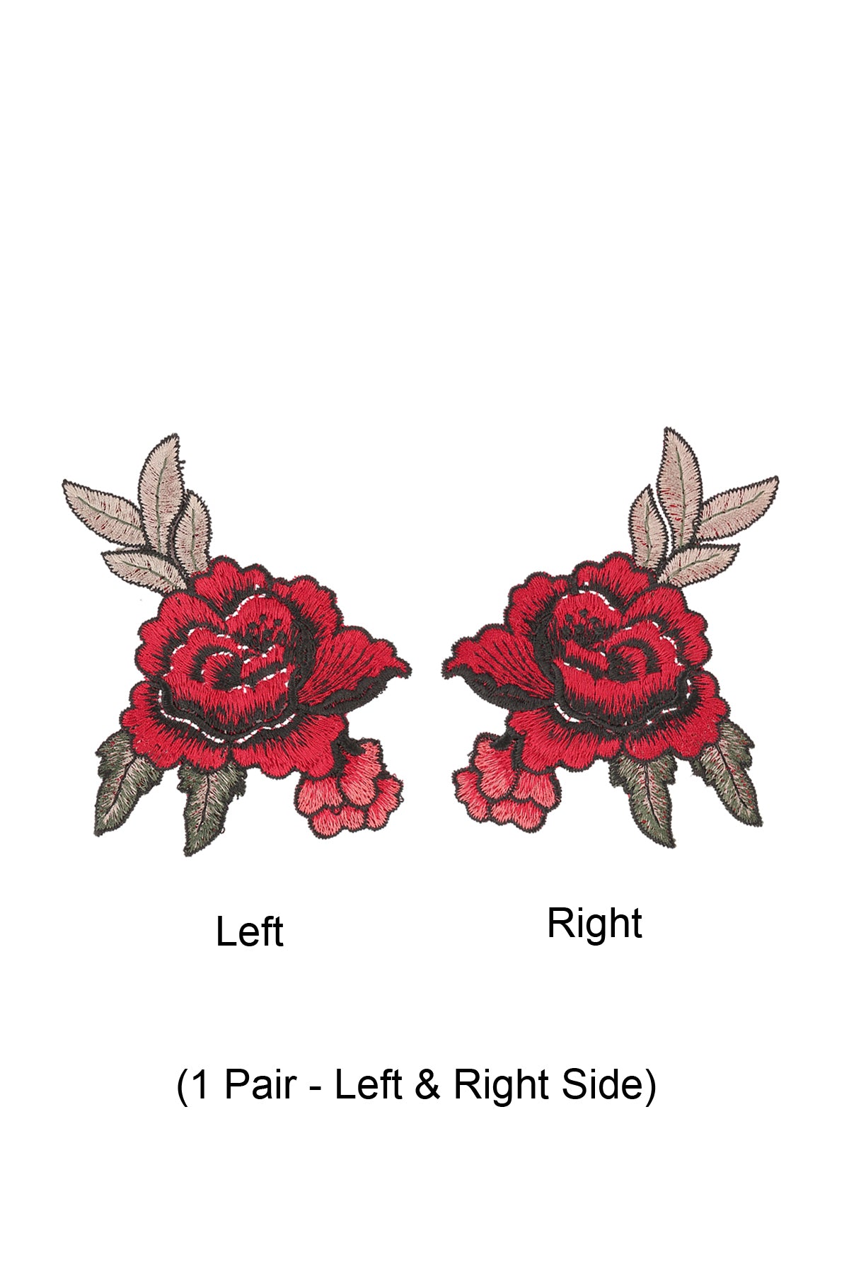 Pair of Small Red Rose Flower Embroidery Patch