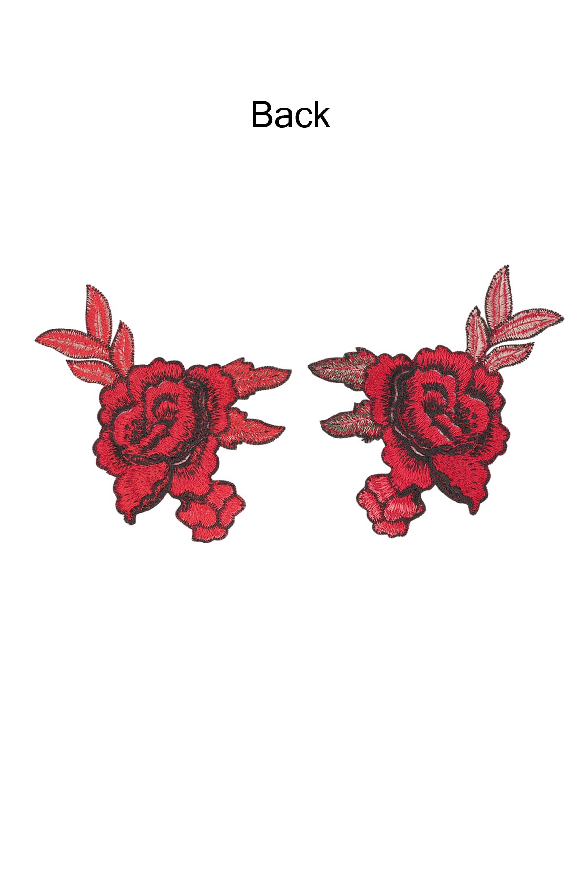 Pair of Small Red Rose Flower Embroidery Patch