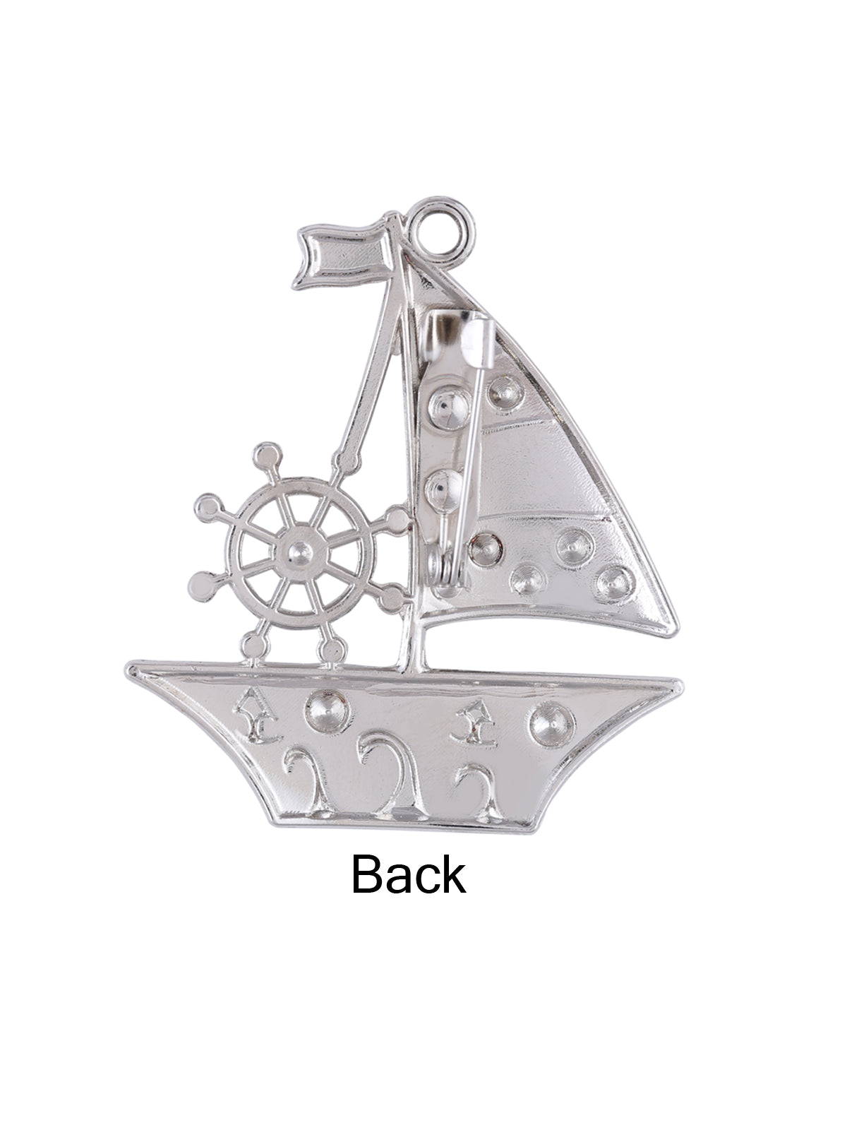 Enamel color silver ship boat brooch