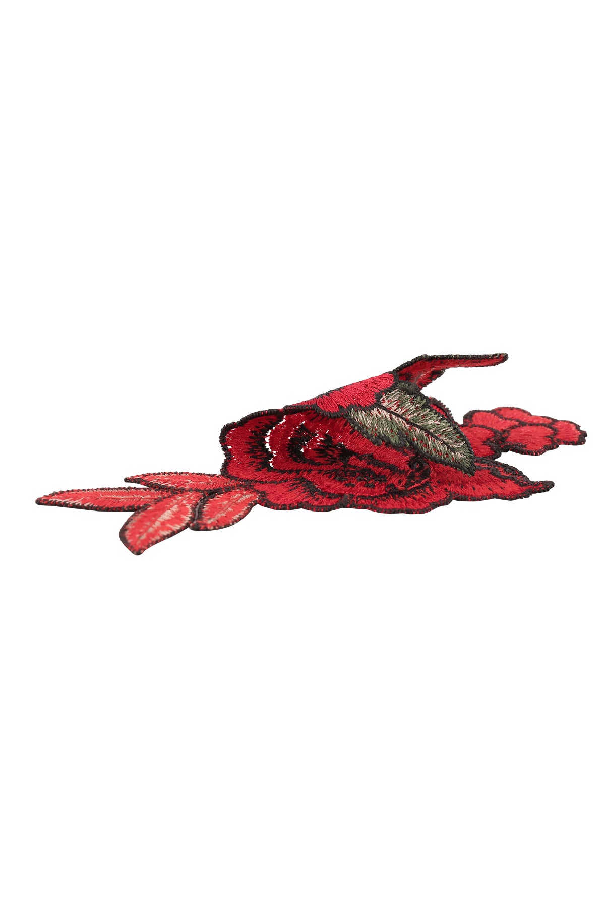Pair of Small Red Rose Flower Embroidery Patch