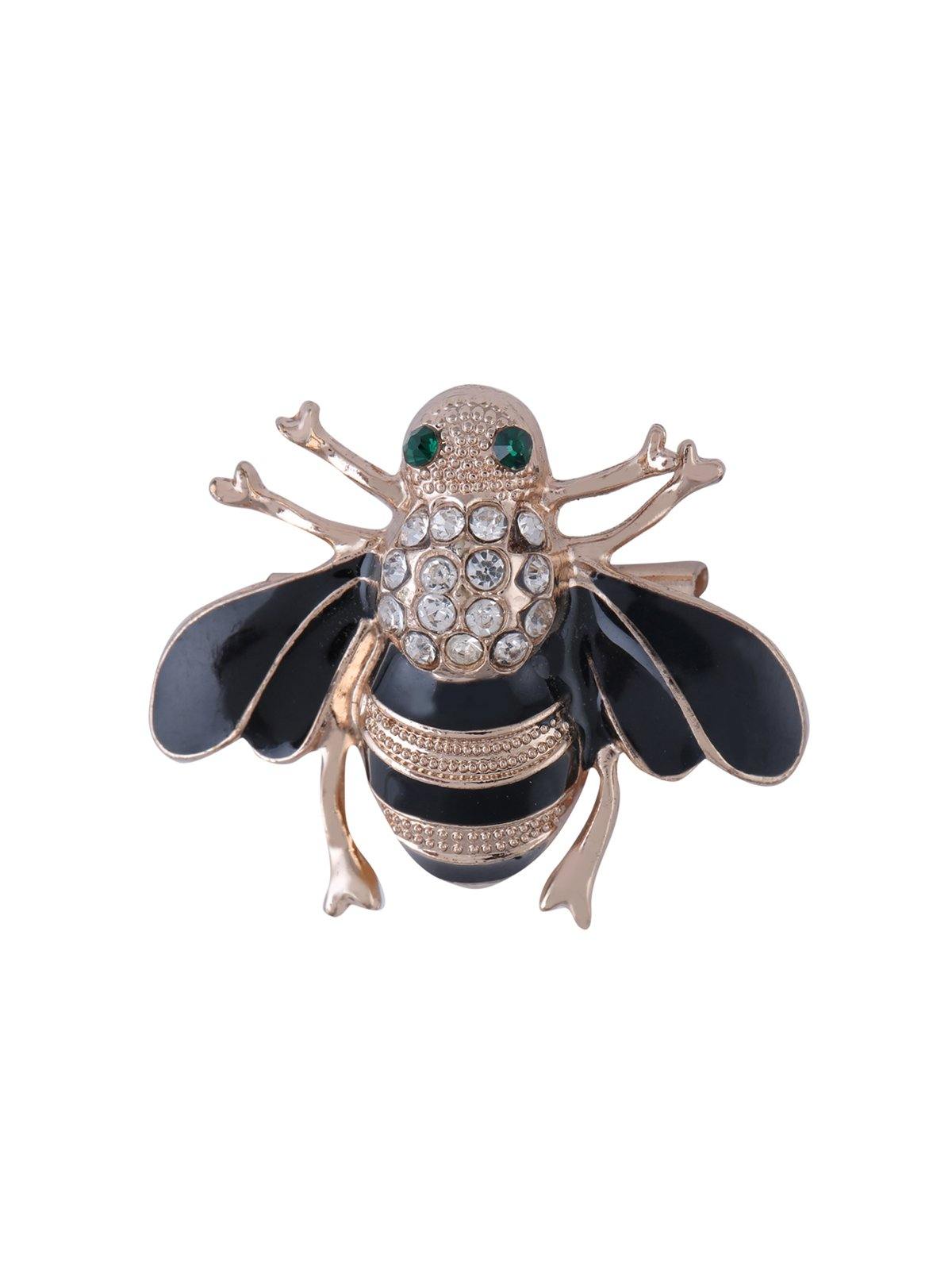 Stunning Black & Gold Bee Insect Brooch Pin