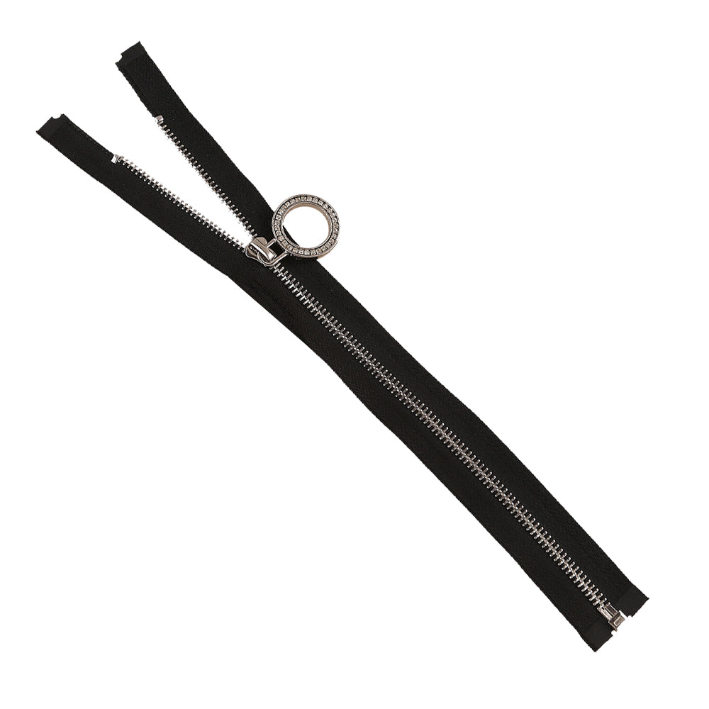 Dazzling Shiny Silver Open-End Zipper with Diamond Runner