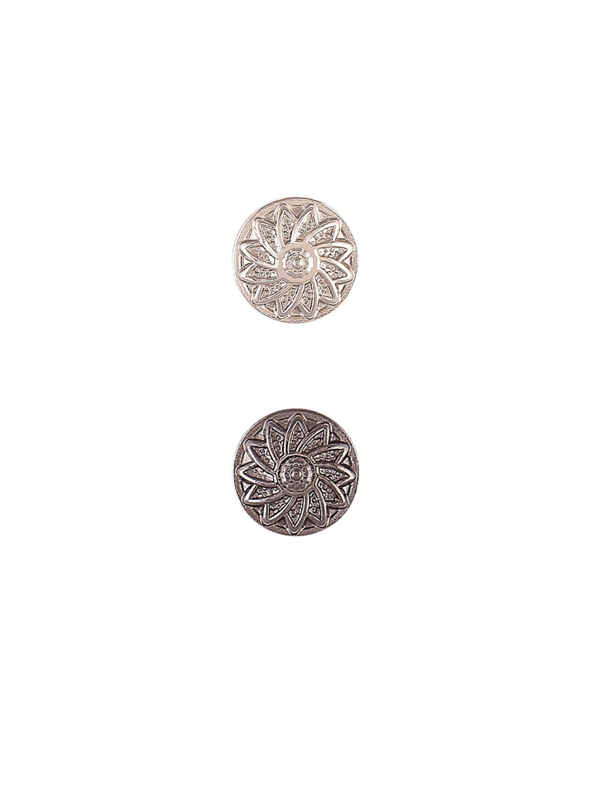 Round Shape Engraved Shiny Silver & Gunmetal 9mm (14L) 10mm (16L) Shirt/Kurta Metal Button - Jhonea Accessories