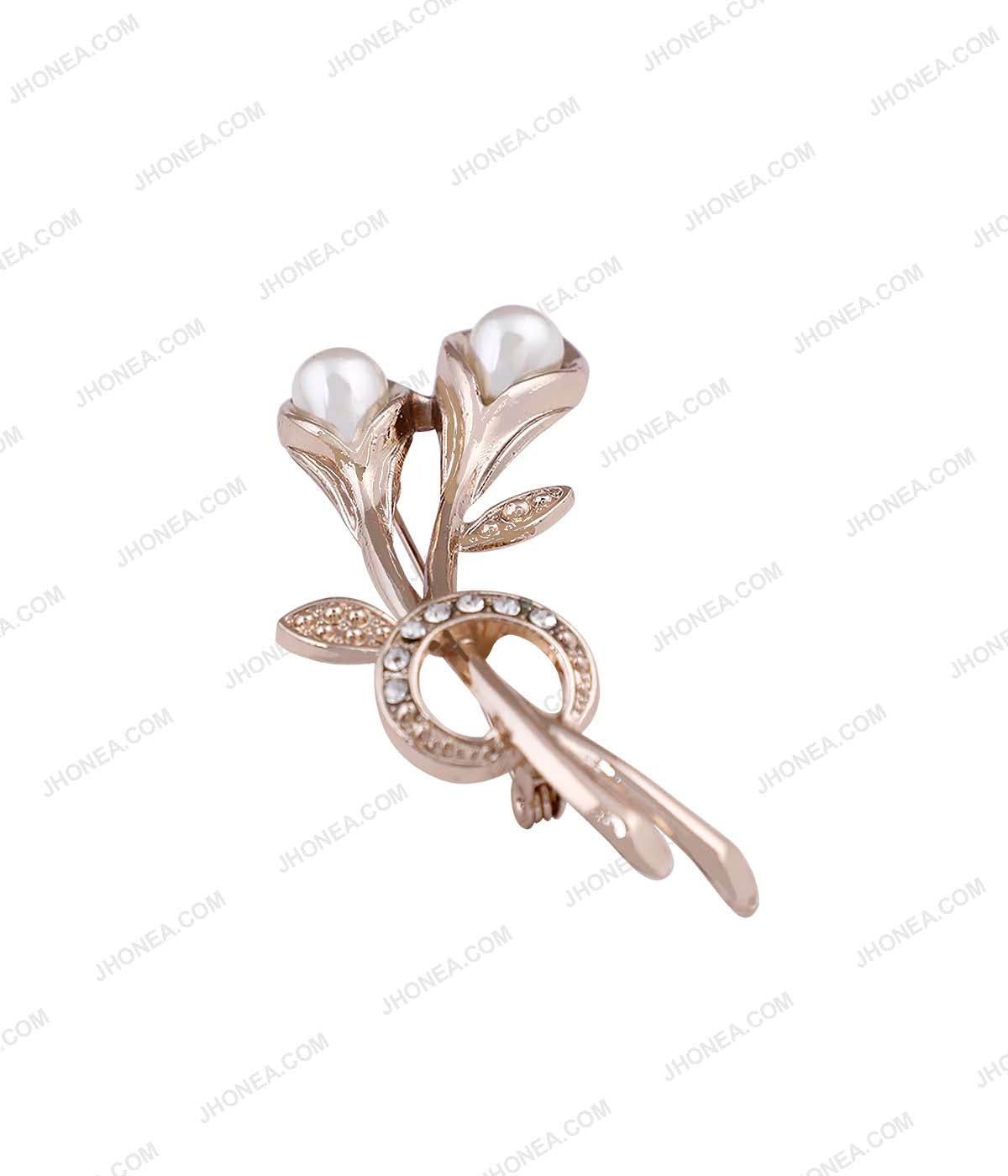 Sparkling Diamond & Faux Pearl Flower Bouquet Brooch