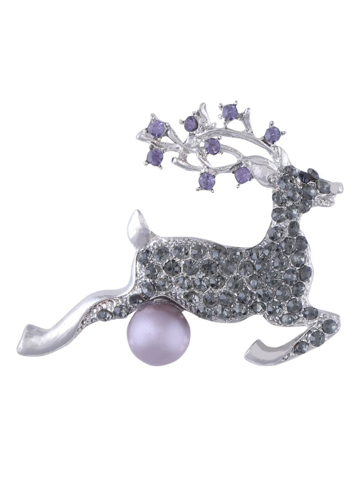 Classic Embellished with Diamonds Deer Pearl Brooch Pin
