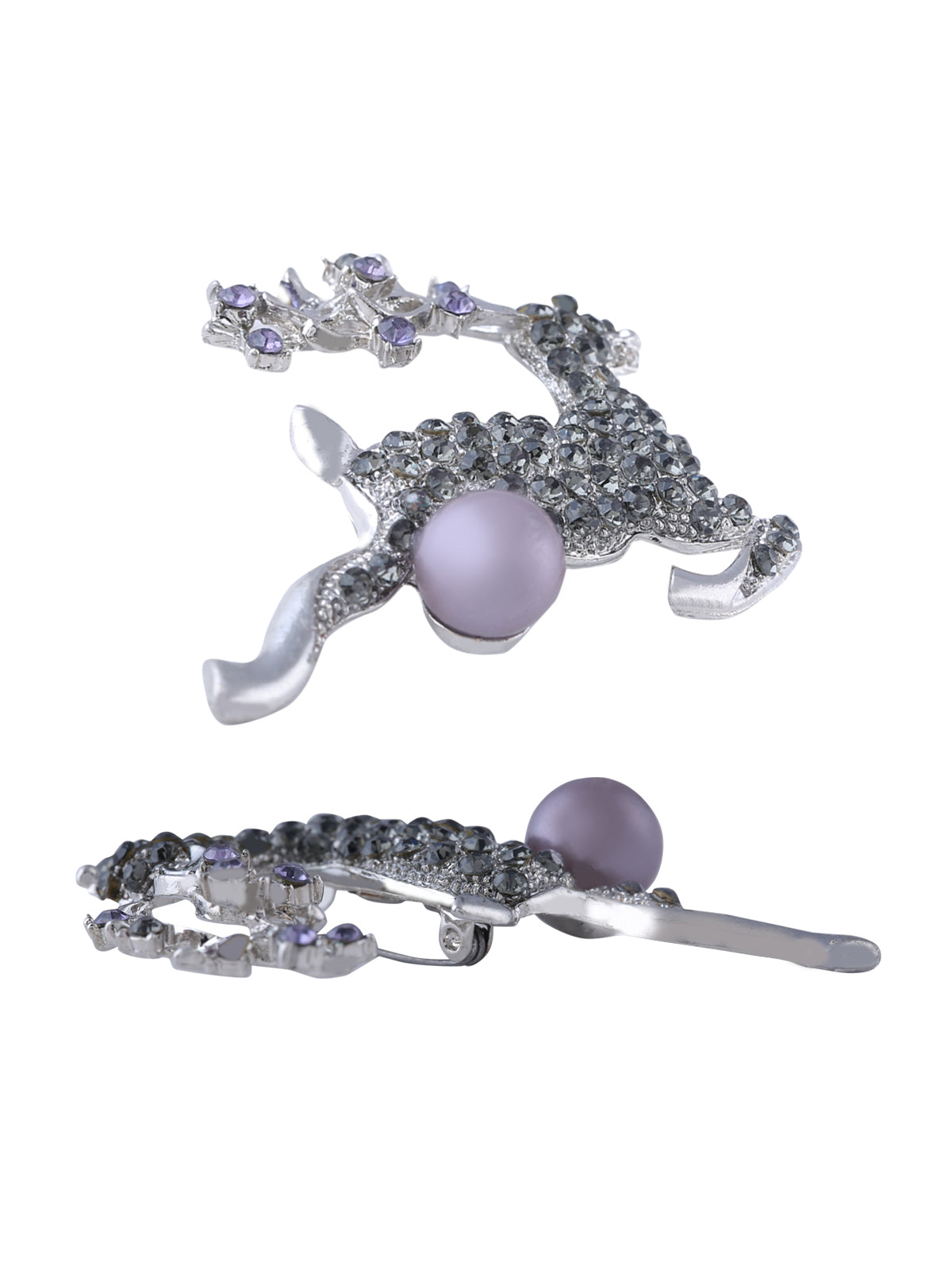 Silver Diamond & Pearl Deer Brooch