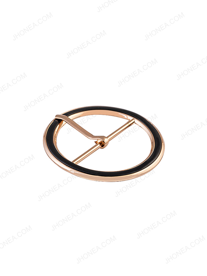 Circular Shiny Gold with Black Sliding Belt Buckle with Prong