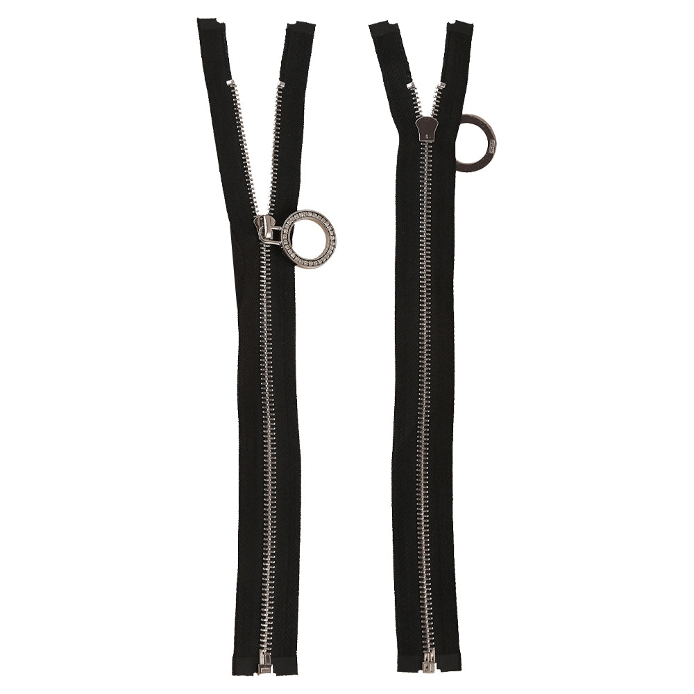 Dazzling Shiny Silver Open-End Zipper with Diamond Runner