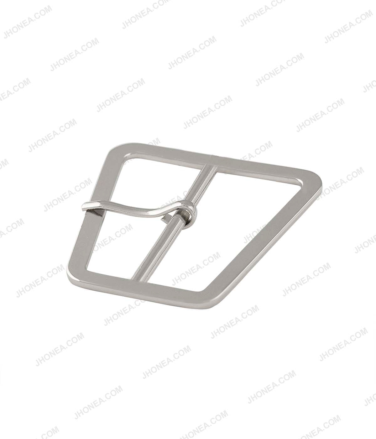 Superior Western Style Trapezoid Shape Prong Belt Buckle in Shiny Silver  Colour
