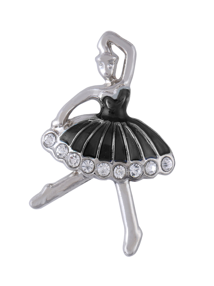 Shiny Silver Enamel Diamond Doll Brooch