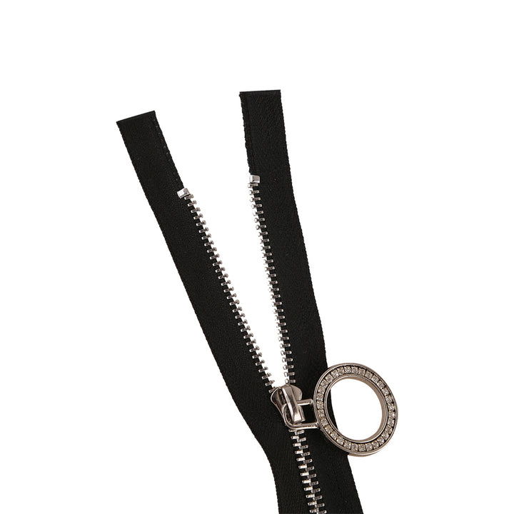 #5 Dazzling Shiny Silver Open-End Zipper with Diamond Runner