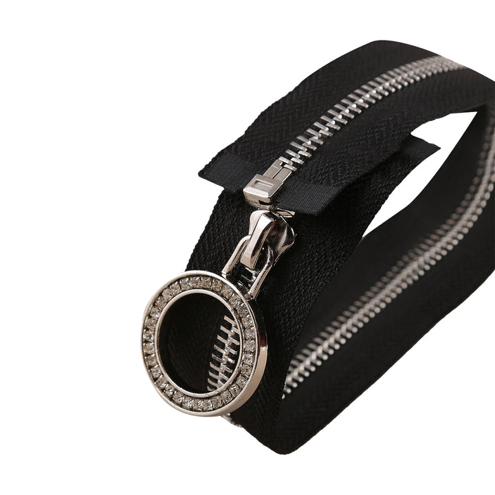 Dazzling Shiny Silver Open-End Zipper with Diamond Runner
