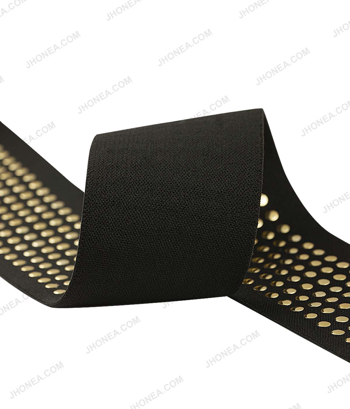 Good Quality 5cm (2inch) Black Party Wear Elastic with Gold Metal Studs