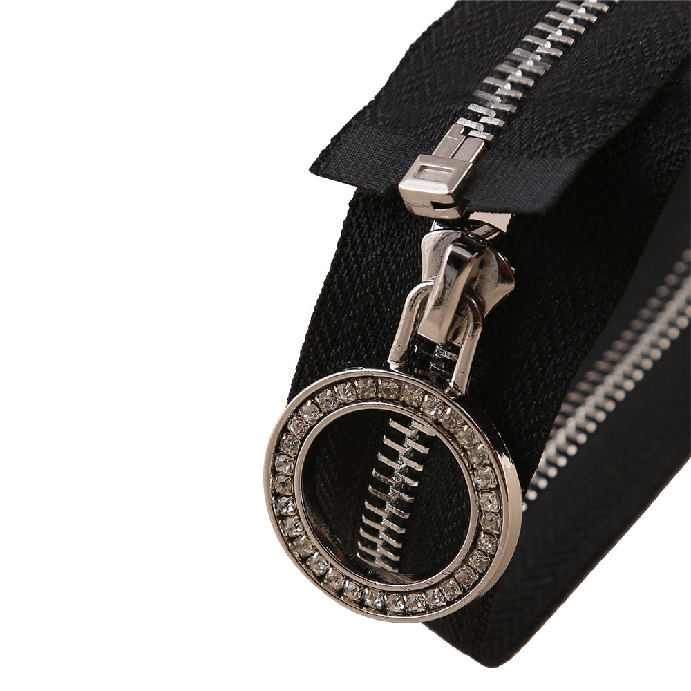 Dazzling Shiny Silver Open-End Zipper with Diamond Runner
