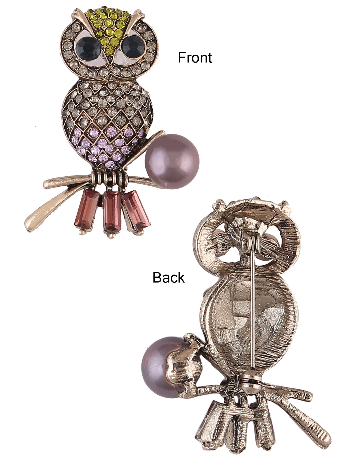 Multicoloured Diamond Owl Bird Brooch Pin