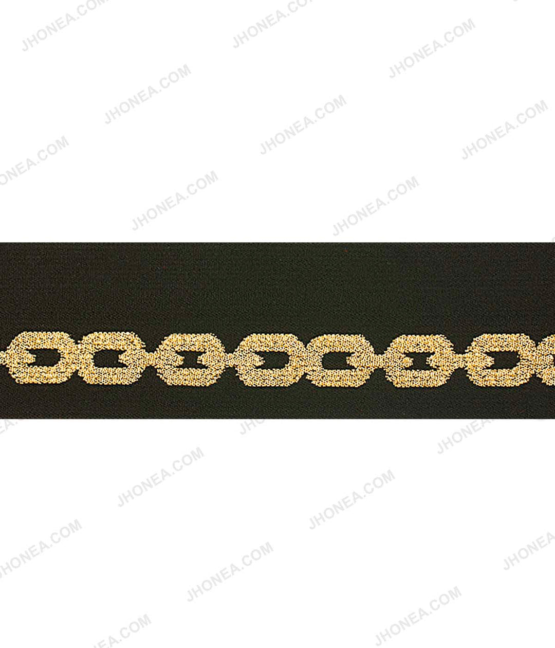 Black with Shiny Metallic Gold Lurex Thread Chain Design Glitter Elastic