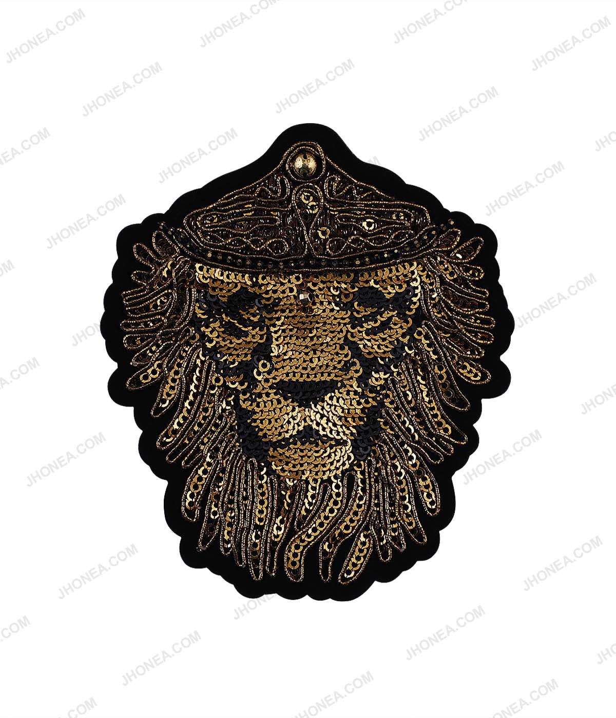 Royal Metallic Gold Sequins Embroidery Lion Patch for Shirts