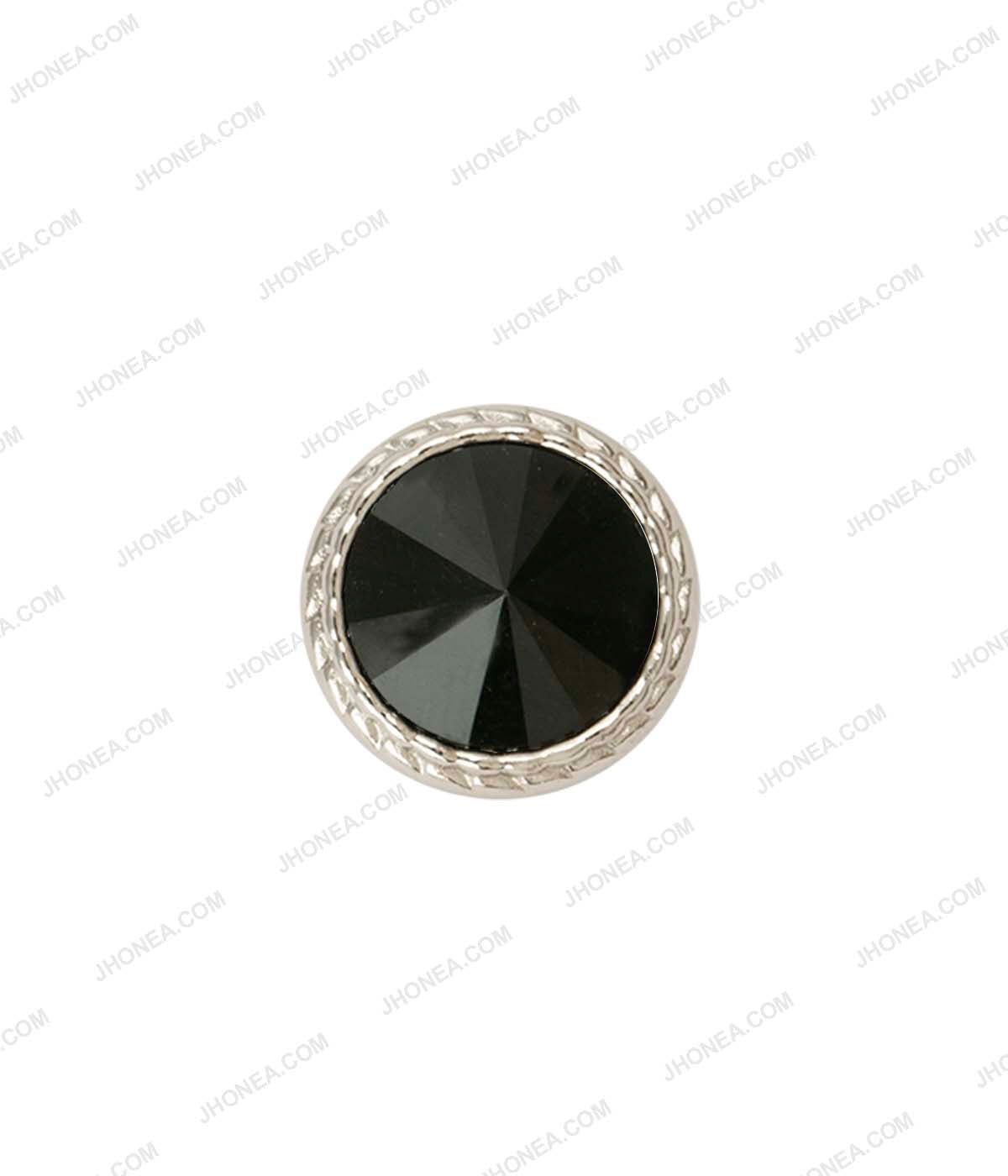 Shiny Silver with Emerald Green Round Cut Diamond Buttons