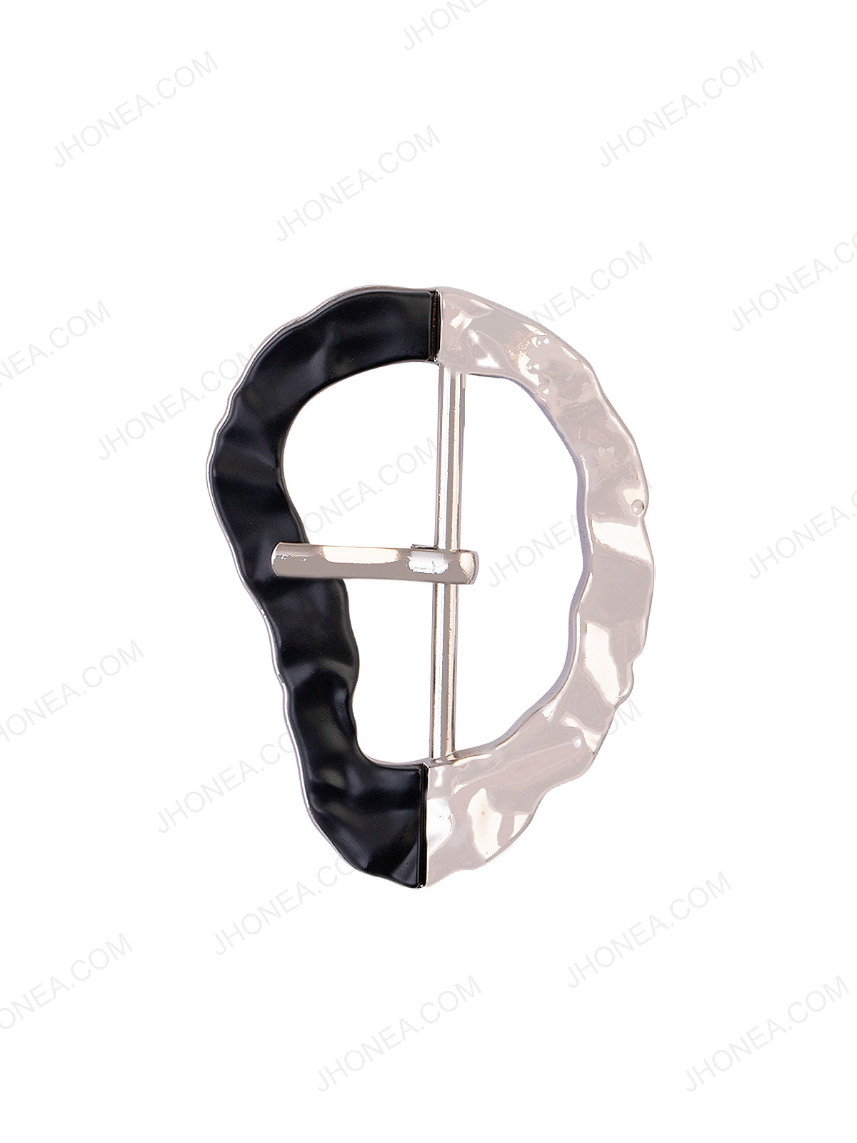 Organic Shape Shiny Silver with Black Belt Buckle with Prong