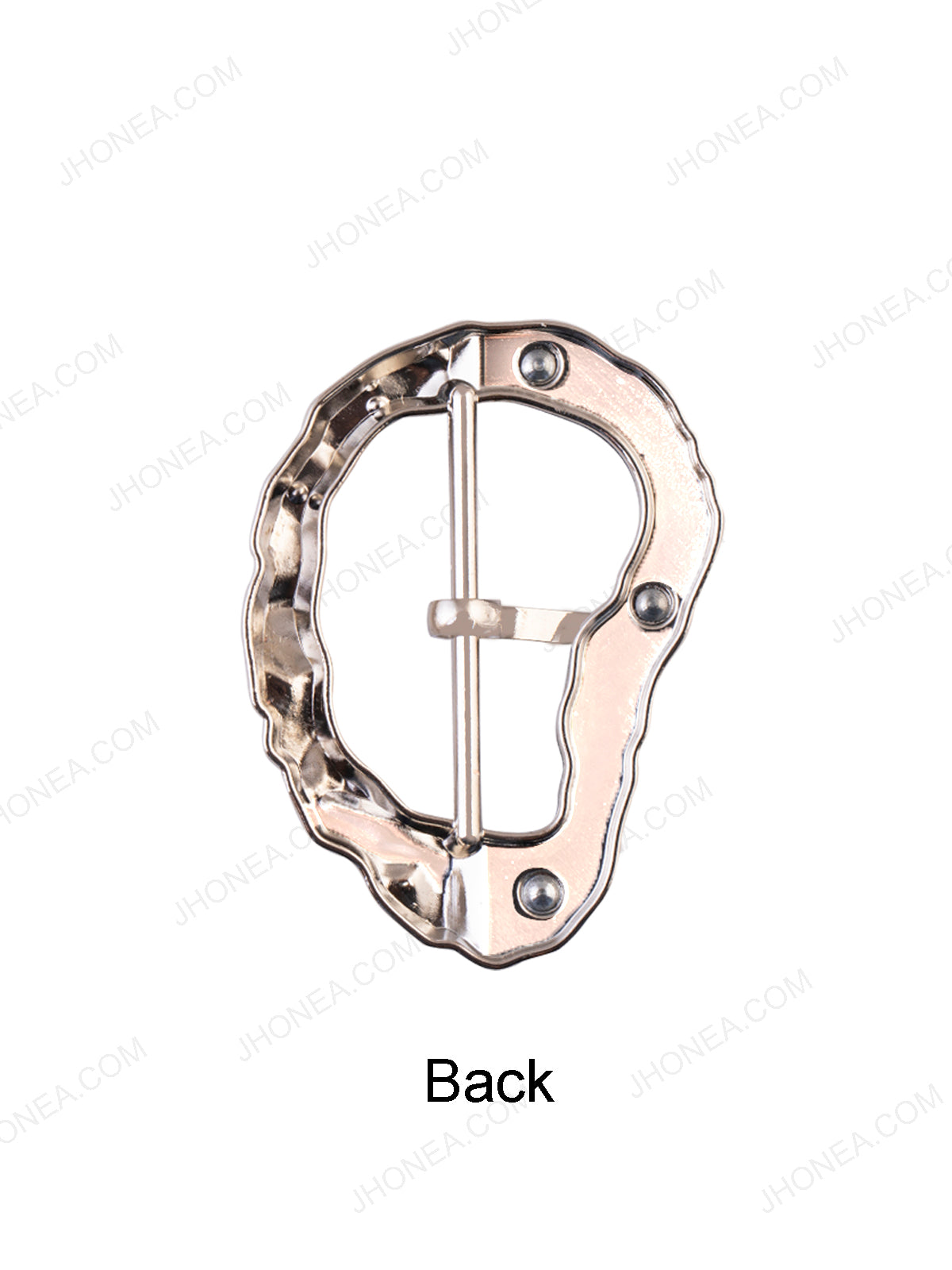 Organic Shape Shiny Silver with Black Belt Buckle with Prong