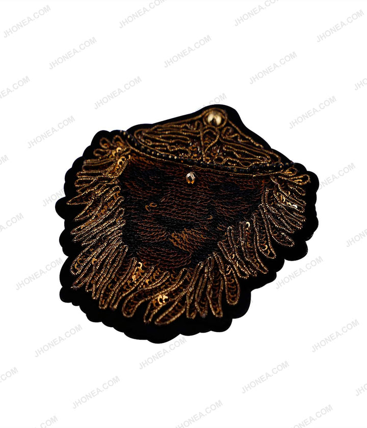 Royal Metallic Gold Sequins Embroidery Lion Patch for Shirts