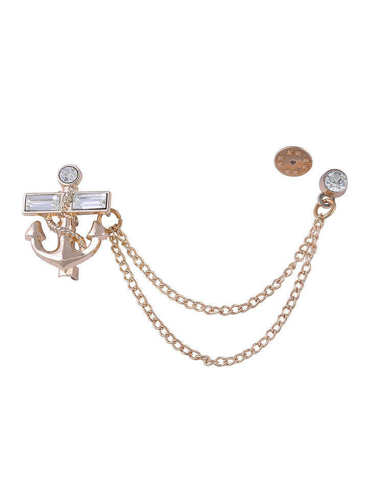 Classic Unisex Anchor with Chain Fashion Golden Color  Brooch