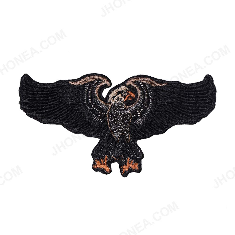 Black Flying Eagle Beaded Embroidery Bird Patch