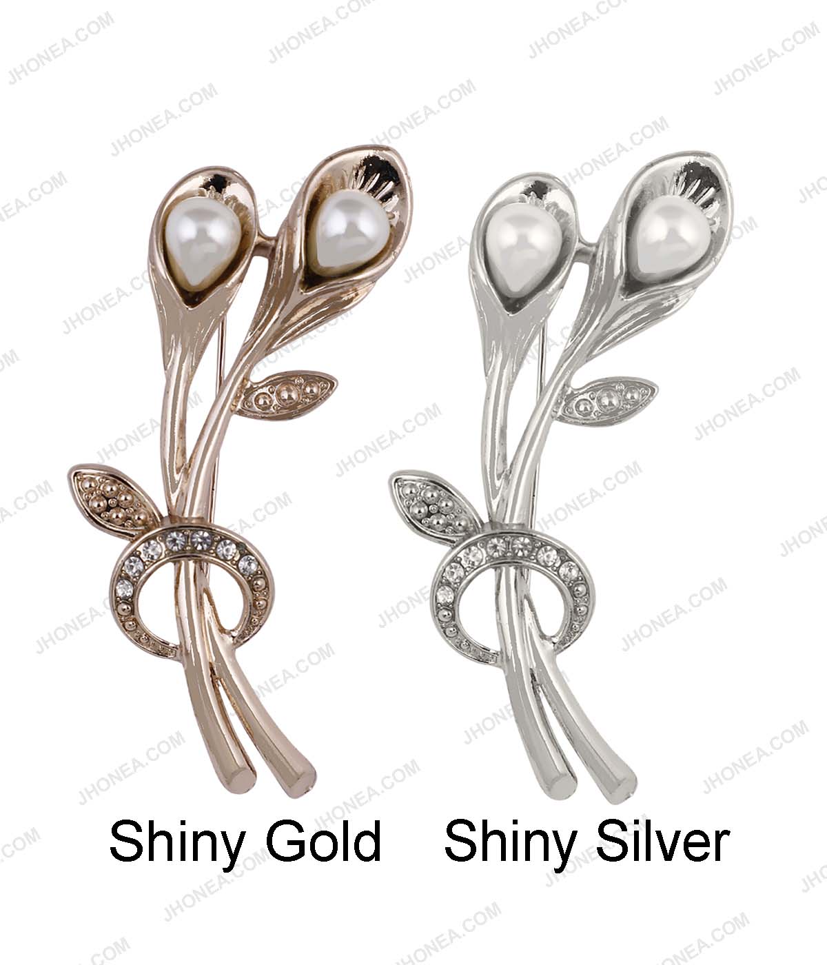 Sparkling Diamond & Faux Pearl Flower Bouquet Brooch in Shiny Gold/Shiny Silver Color