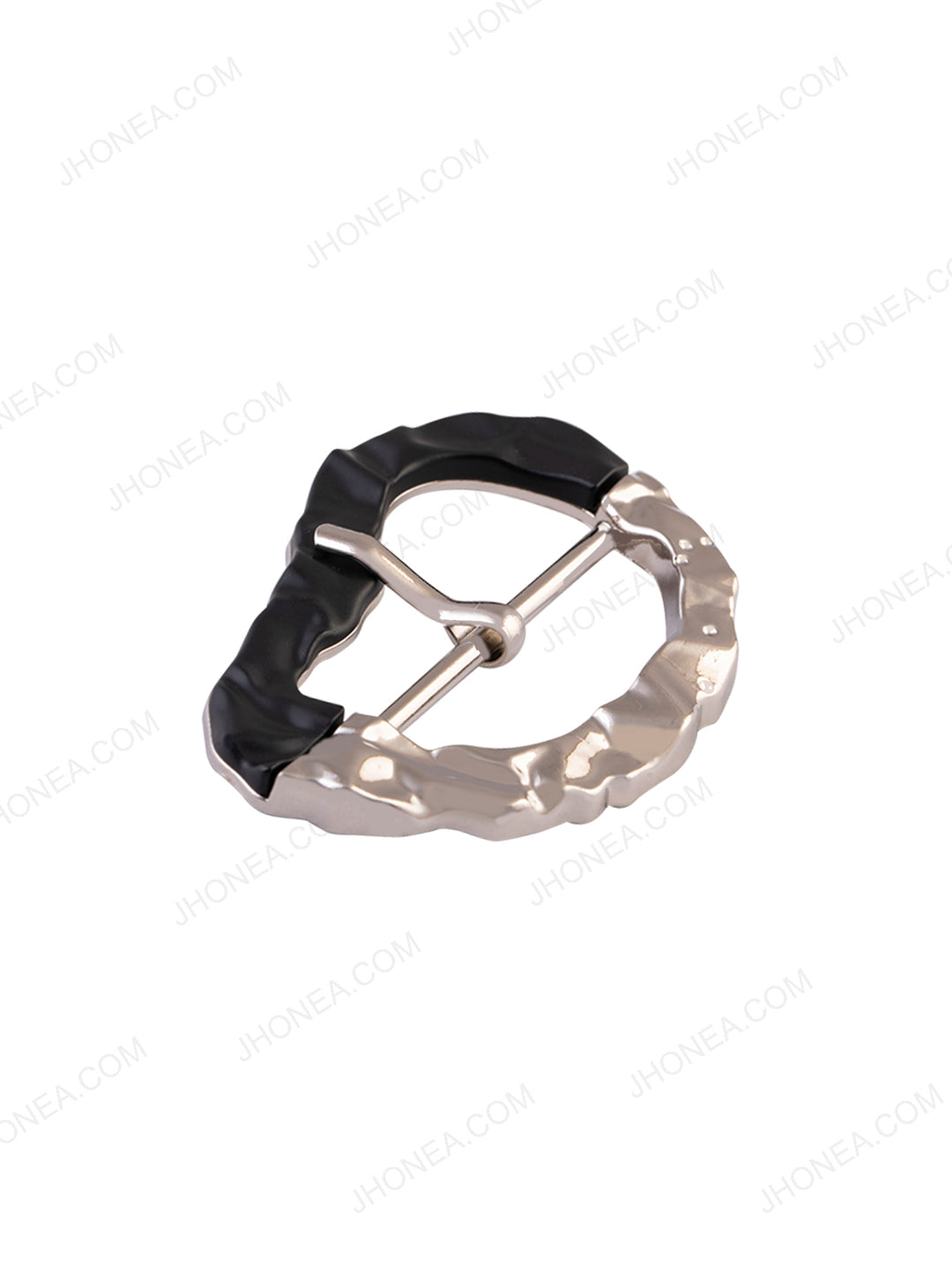Organic Shape Shiny Silver with Black Belt Buckle with Prong