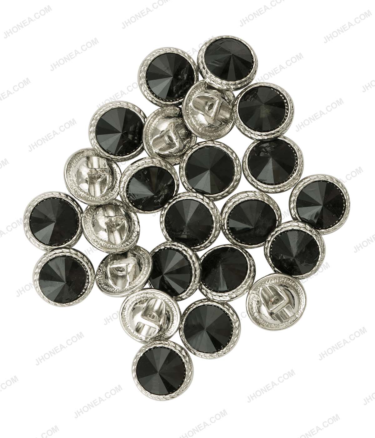 Shiny Silver with Emerald Green Round Cut Diamond Buttons