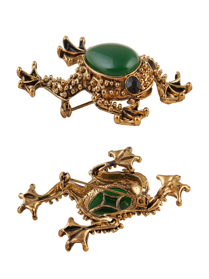 Luxury Vintage Antique Gold Green Frog Brooch Pin