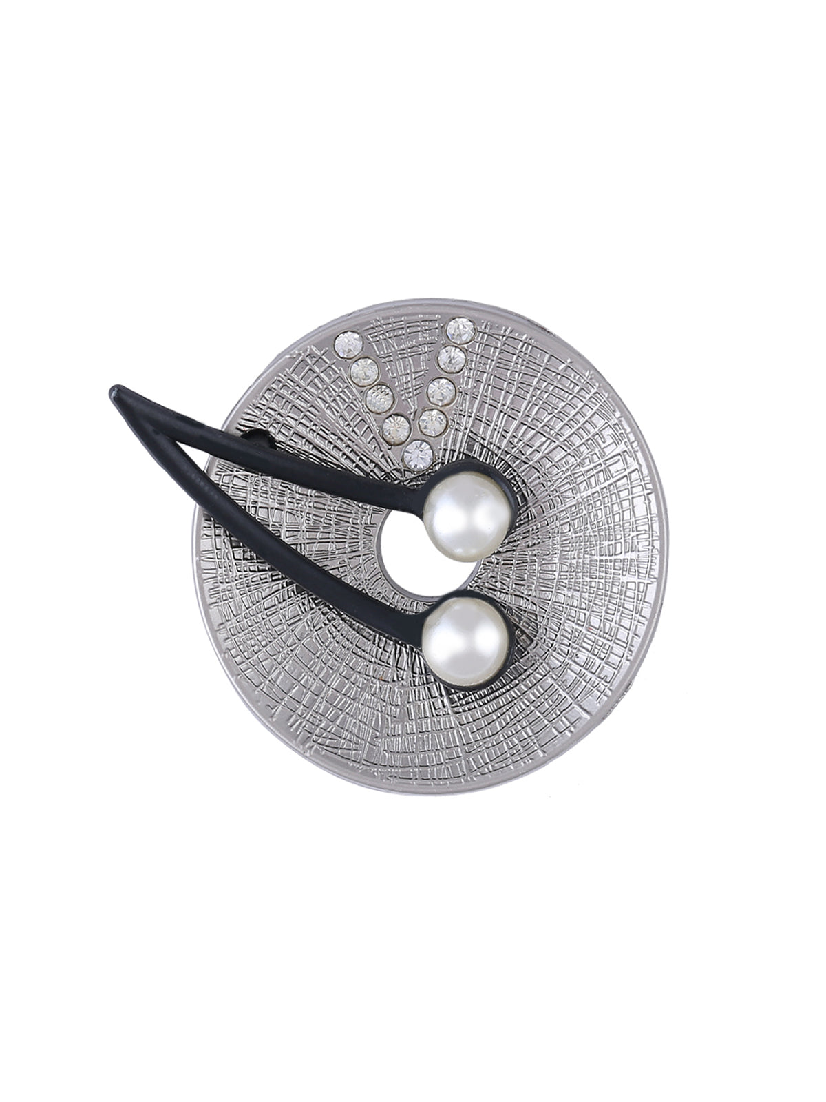 Shiny Silver Pearl & Diamond Round Shape Brooch