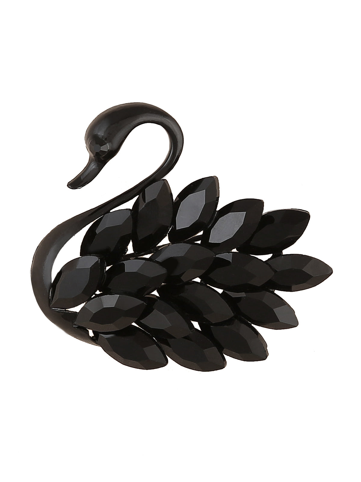 Elegant Shiny Black Self Colour Swan Bird Brooch