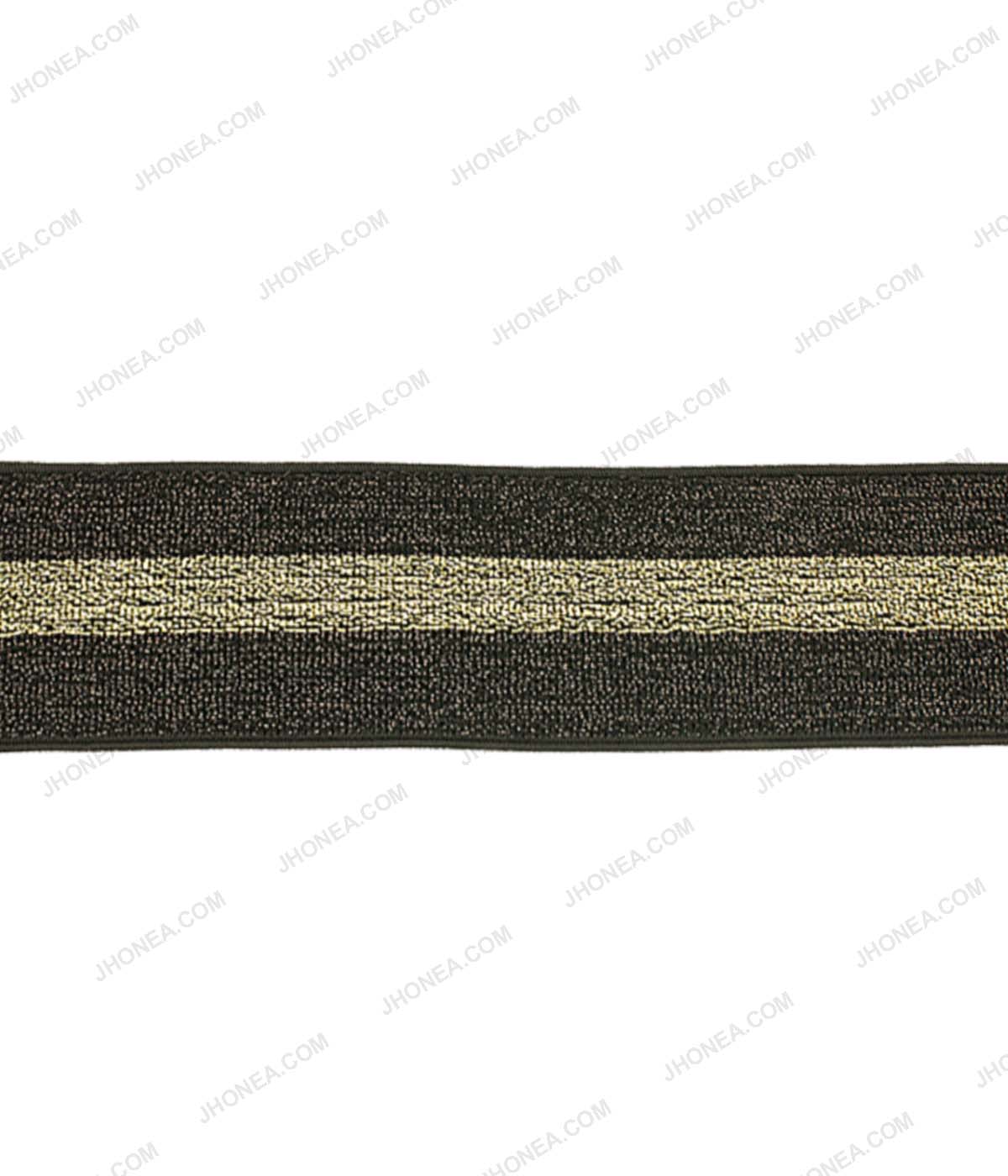 Shiny Metallic 1.5inch wide Fancy Lurex Knit Elastic for Party Wear in Black with Gold Color 