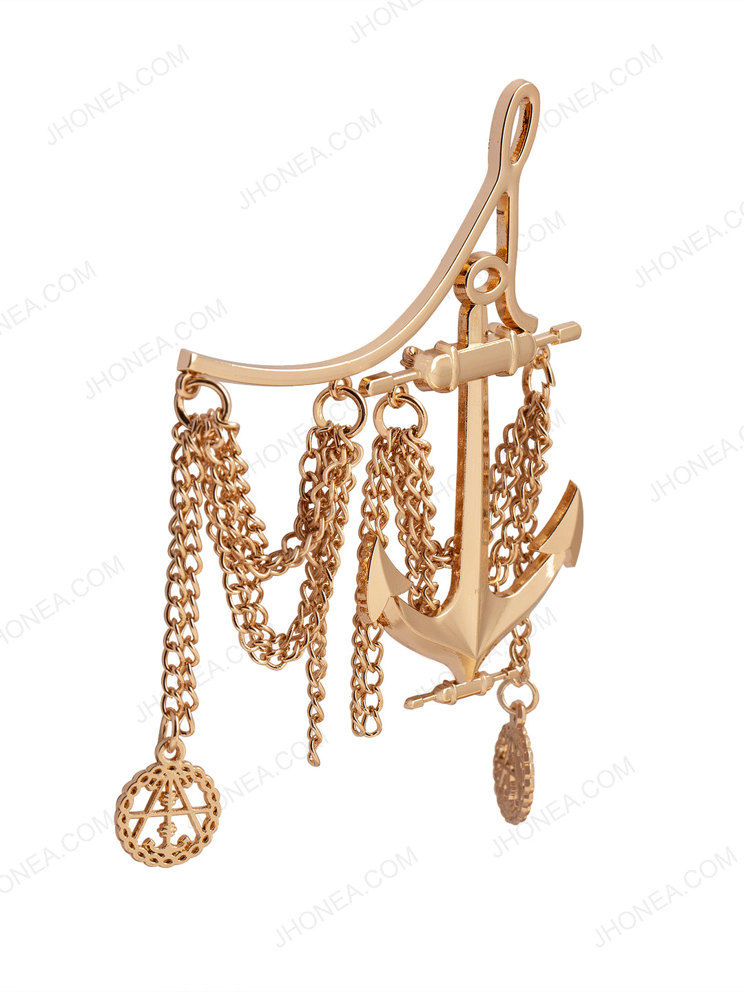 Outstanding Shiny Gold Anchor with Chain Men's Brooch