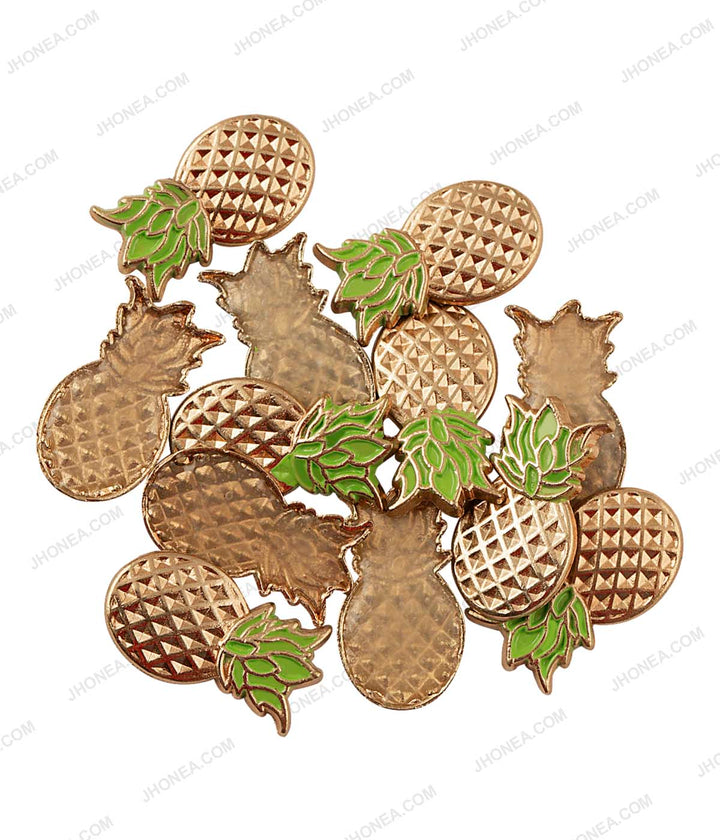Pineapple Shape Gold with Green Funky Design Hotfix