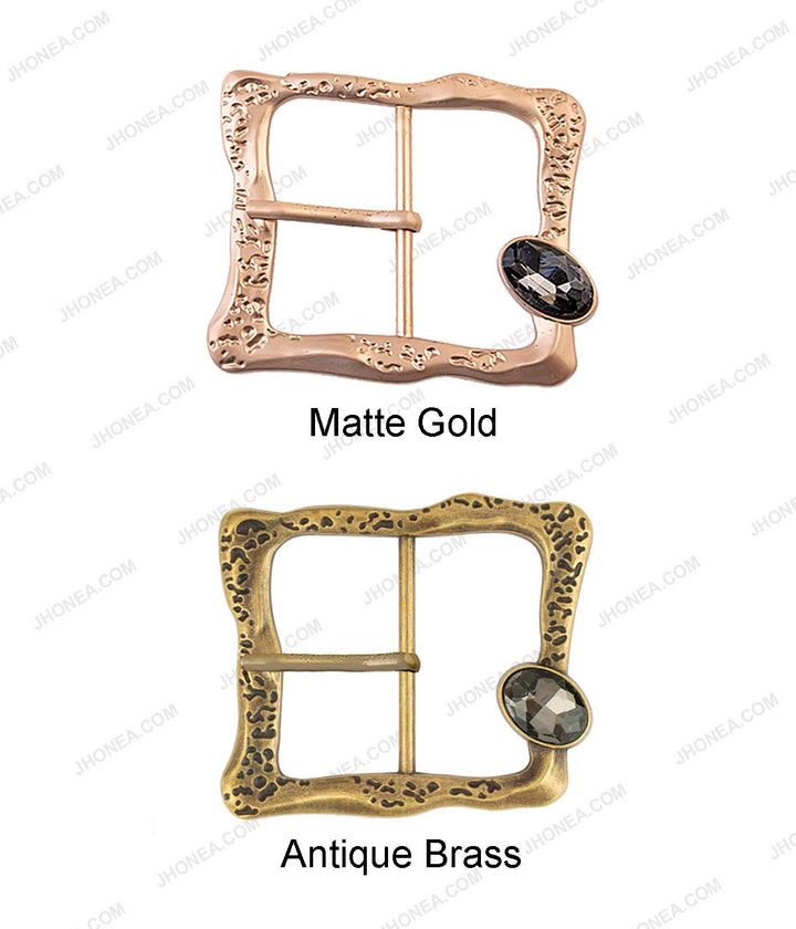 Uneven Square Shape Diamond Studded Matte Gold/Antique Brass Belt Buckle