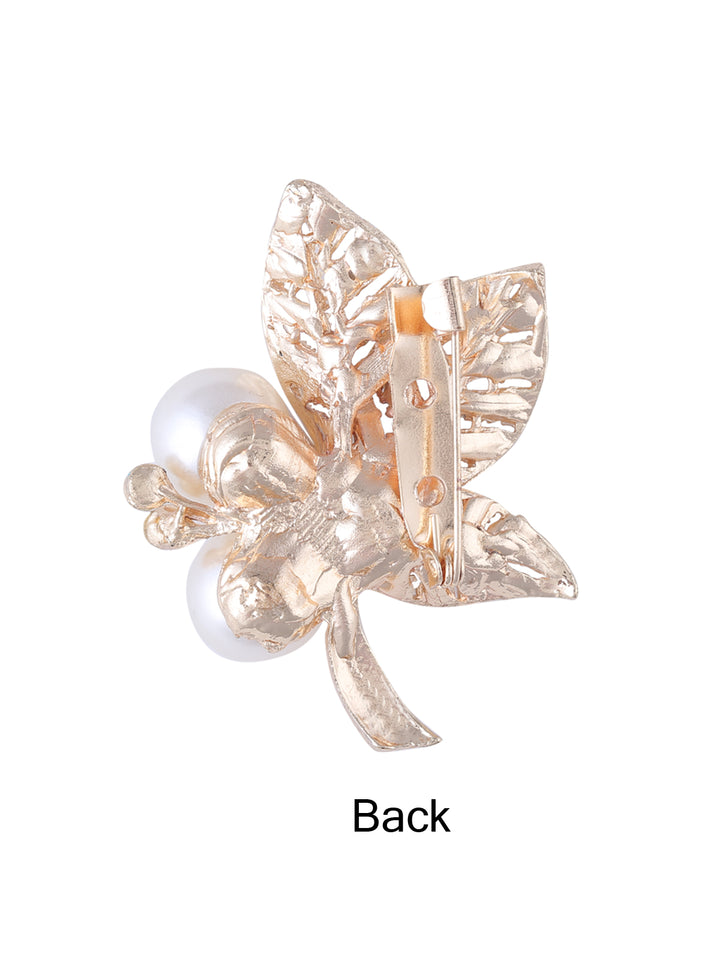 Sparkling Diamond & Pearl Leaf Shape Brooch
