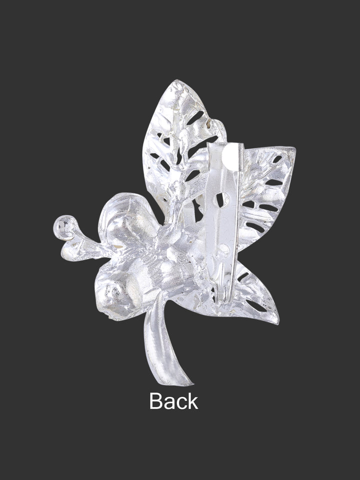 Sparkling Diamond & Pearl Leaf Shape Brooch