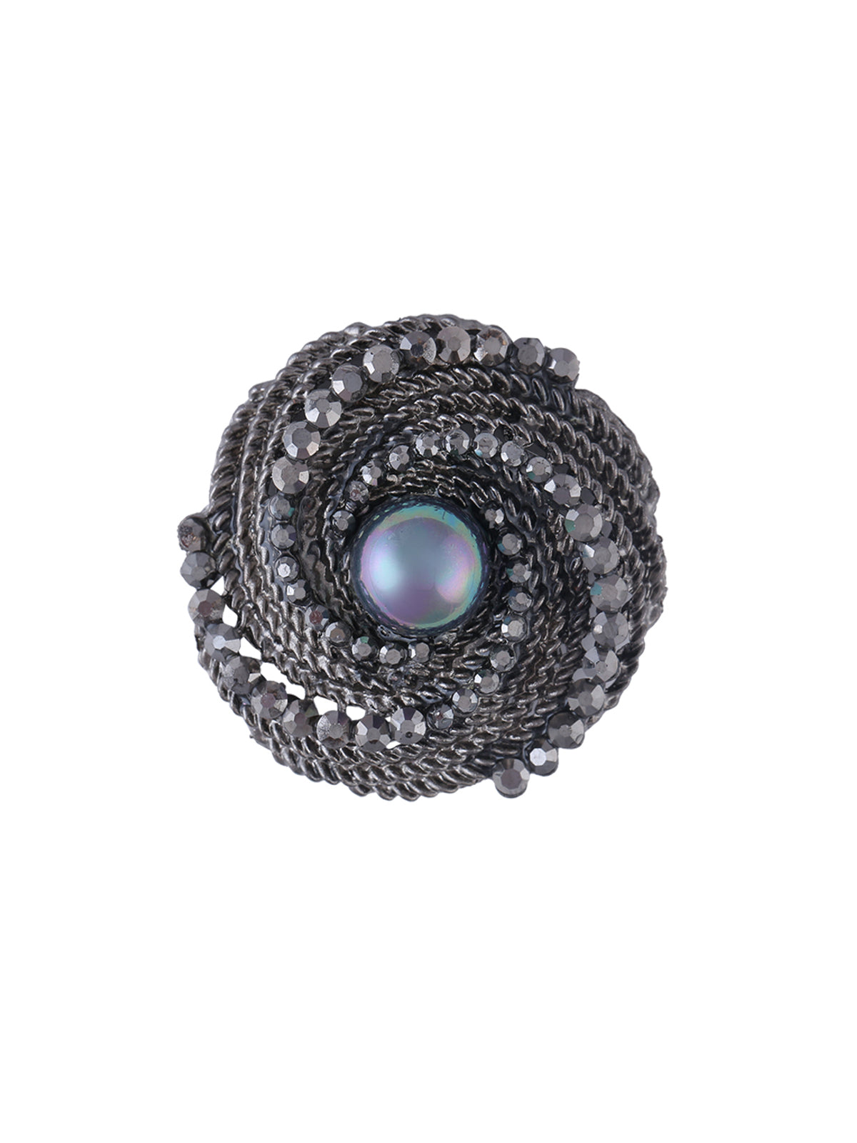 Black Nikel (Gunmetal) Colour Vintage Design Diamond & Pearl Brooch