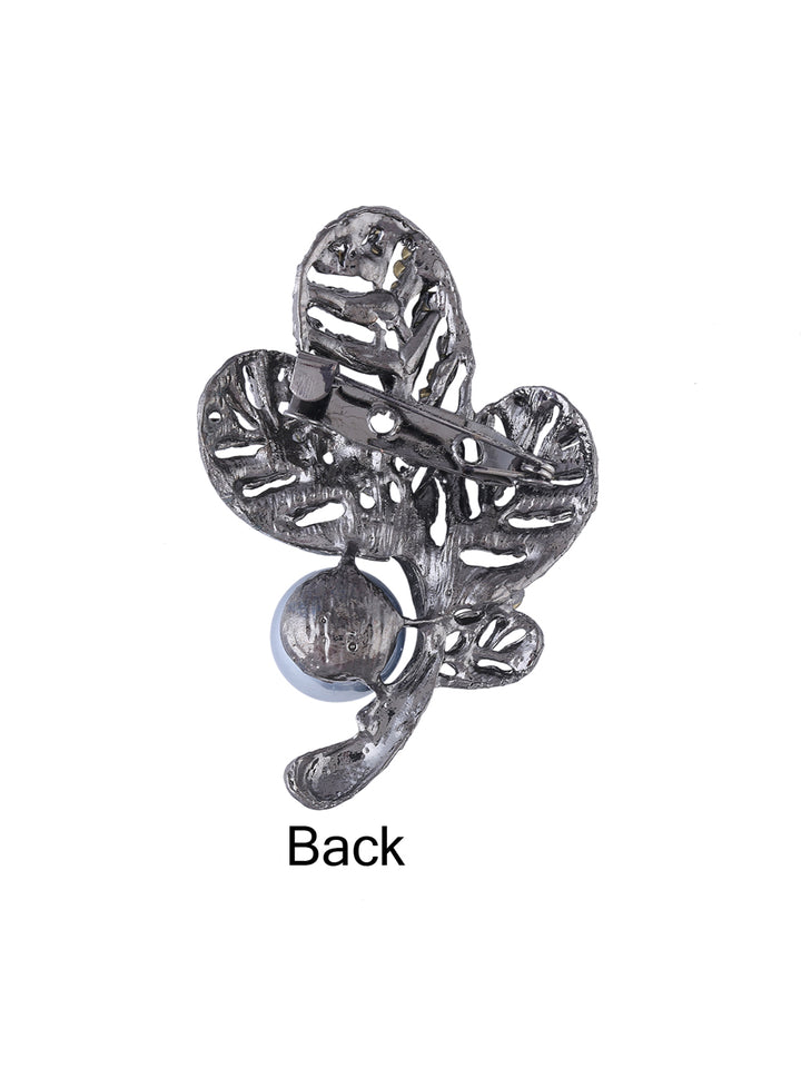 Shiny Gunmetal Leaf Design Brooch Pin