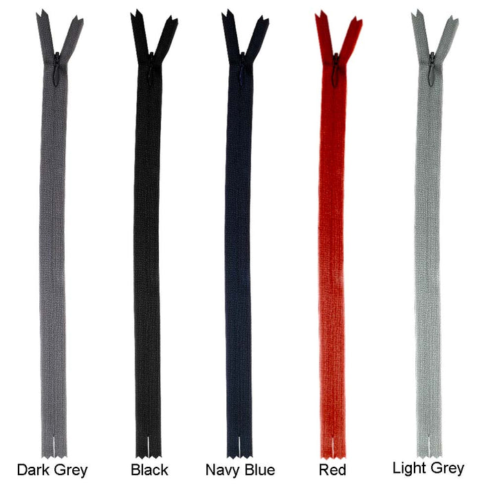 YKK- #2 Tailor's Choice Invisible Concealed Closed-End YKK Zipper in Dark Grey/Black/Navy Blue/Red/Light Grey Colour
