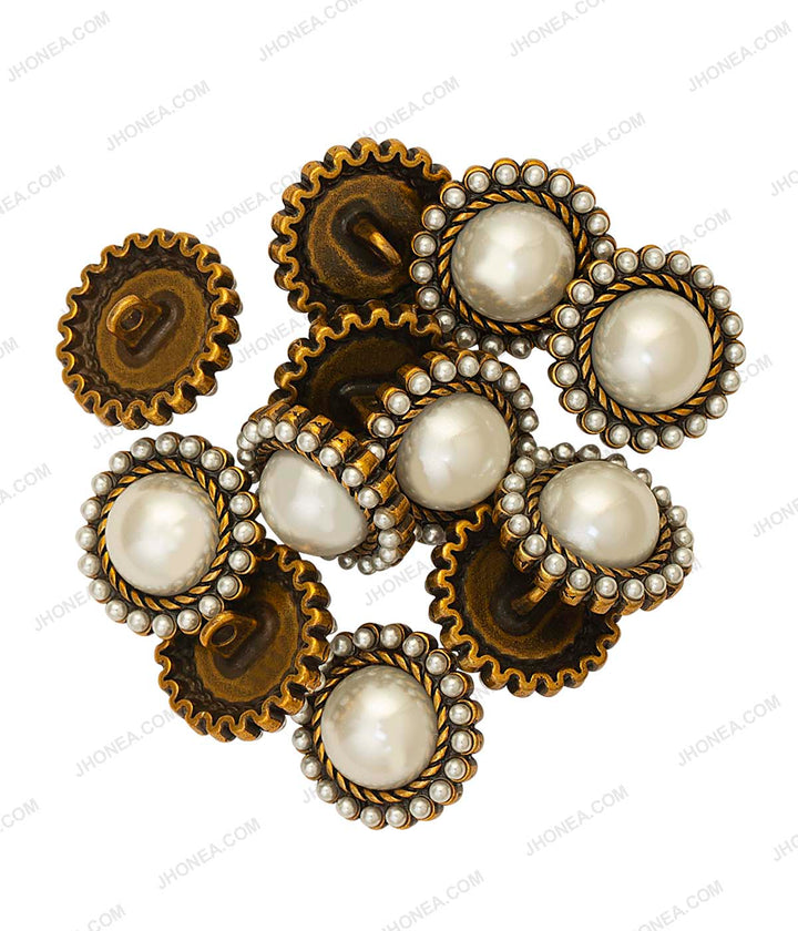 Pearl Rim Decorative Metal Pearl Buttons for Traditional Clothing