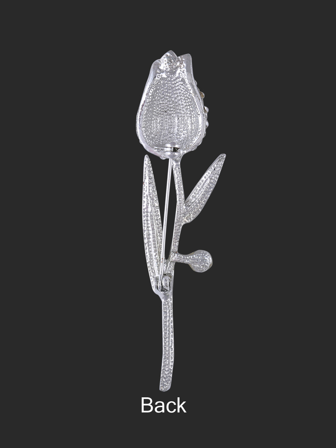 Long Stem Rose Flower Diamond Brooch