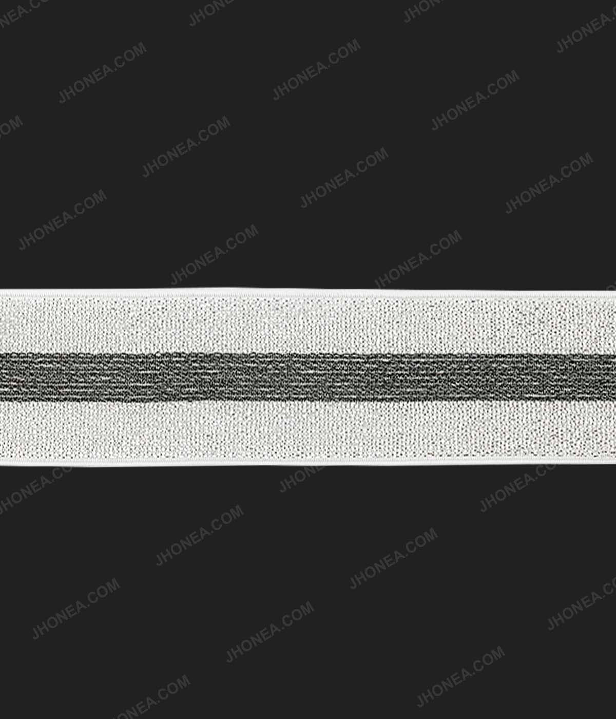 Shiny Metallic 1.5inch wide Fancy Lurex Knit Elastic for Party Wear in White with Black Color 